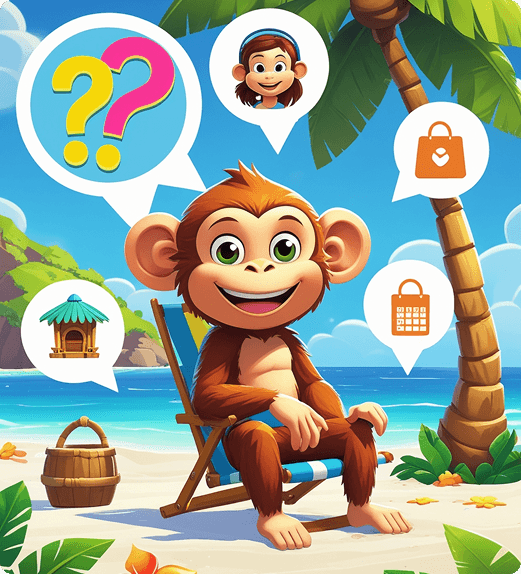 A monkey on a bright tropical island