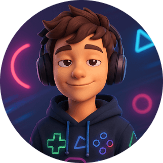A cartoon avatar of a relaxed teenage bo with wireless headphones